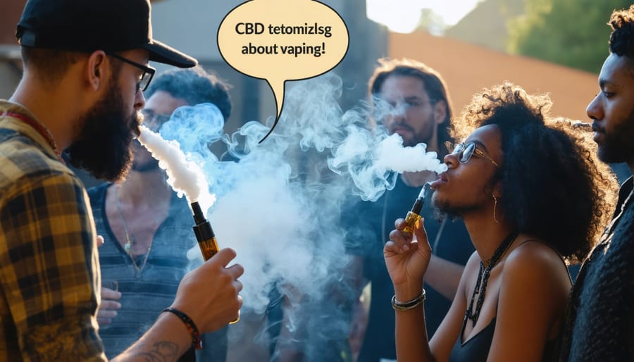 Image of people vaping with testimonial quotes about CBD experience